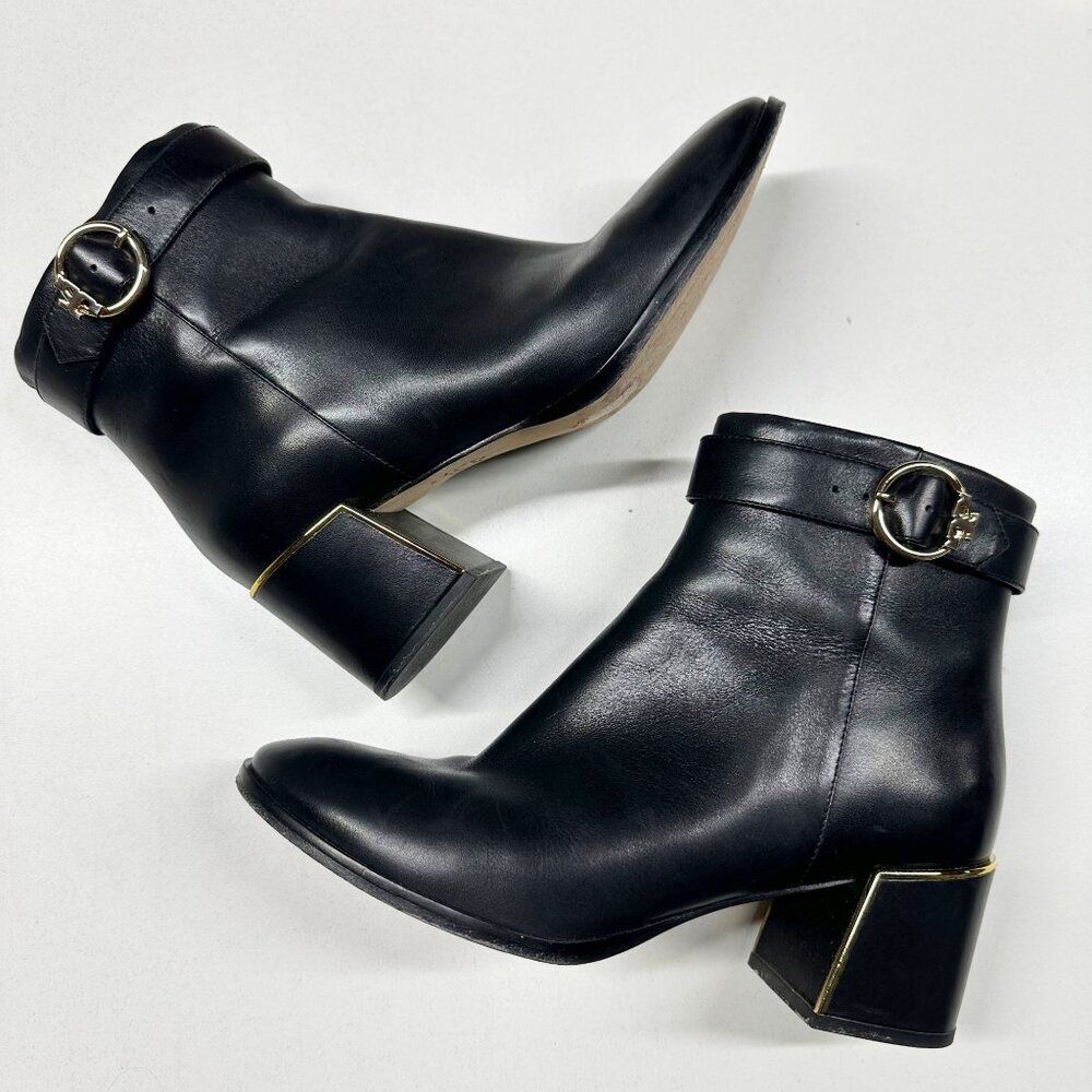 Tory Burch Sophia 60MM Black Leather Dress Booties Ankle Boots Womens Size 8